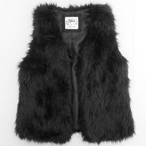 JUSTICE BLACK FAUX FUR BLACK VEST